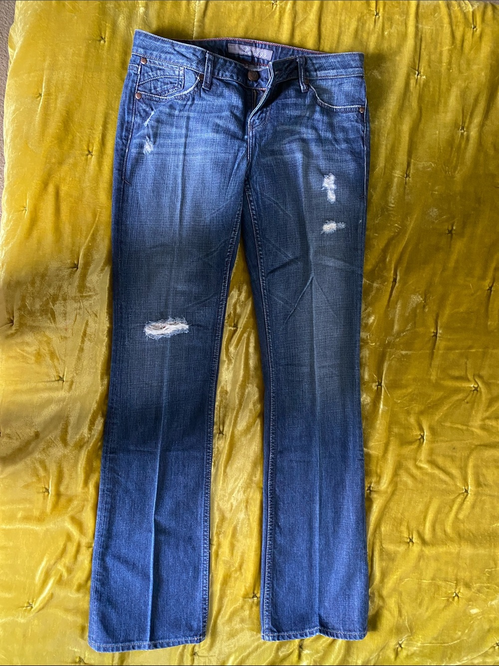 Level 99 Vintage Blue Bootcut Jeans with Distressed Details